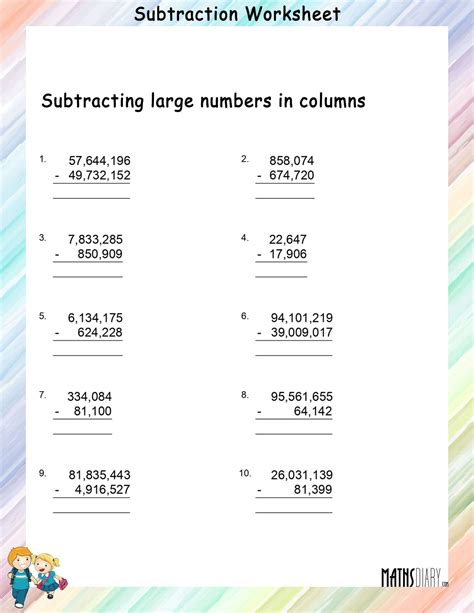 subtraction worksheet for class 4.
